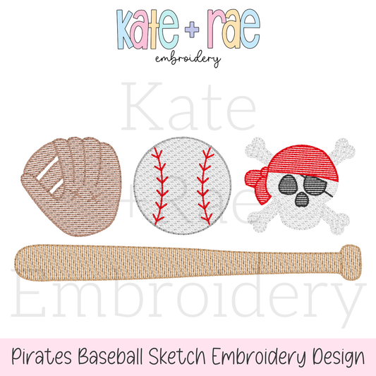 Pirates Baseball Sketch Embroidery Design