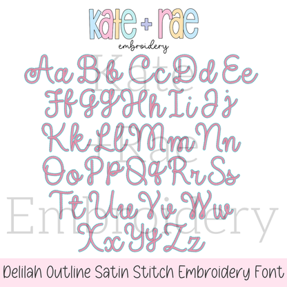 Delilah Outline Satin Stitch Embroidery Font