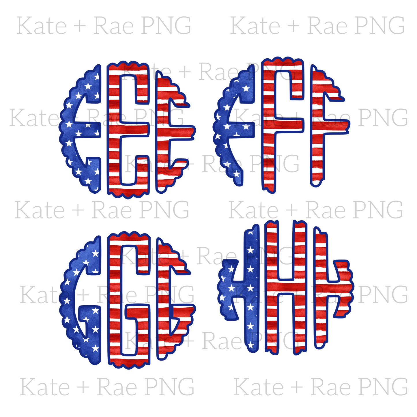 Patriotic Flag Scalloped Monogram Pack