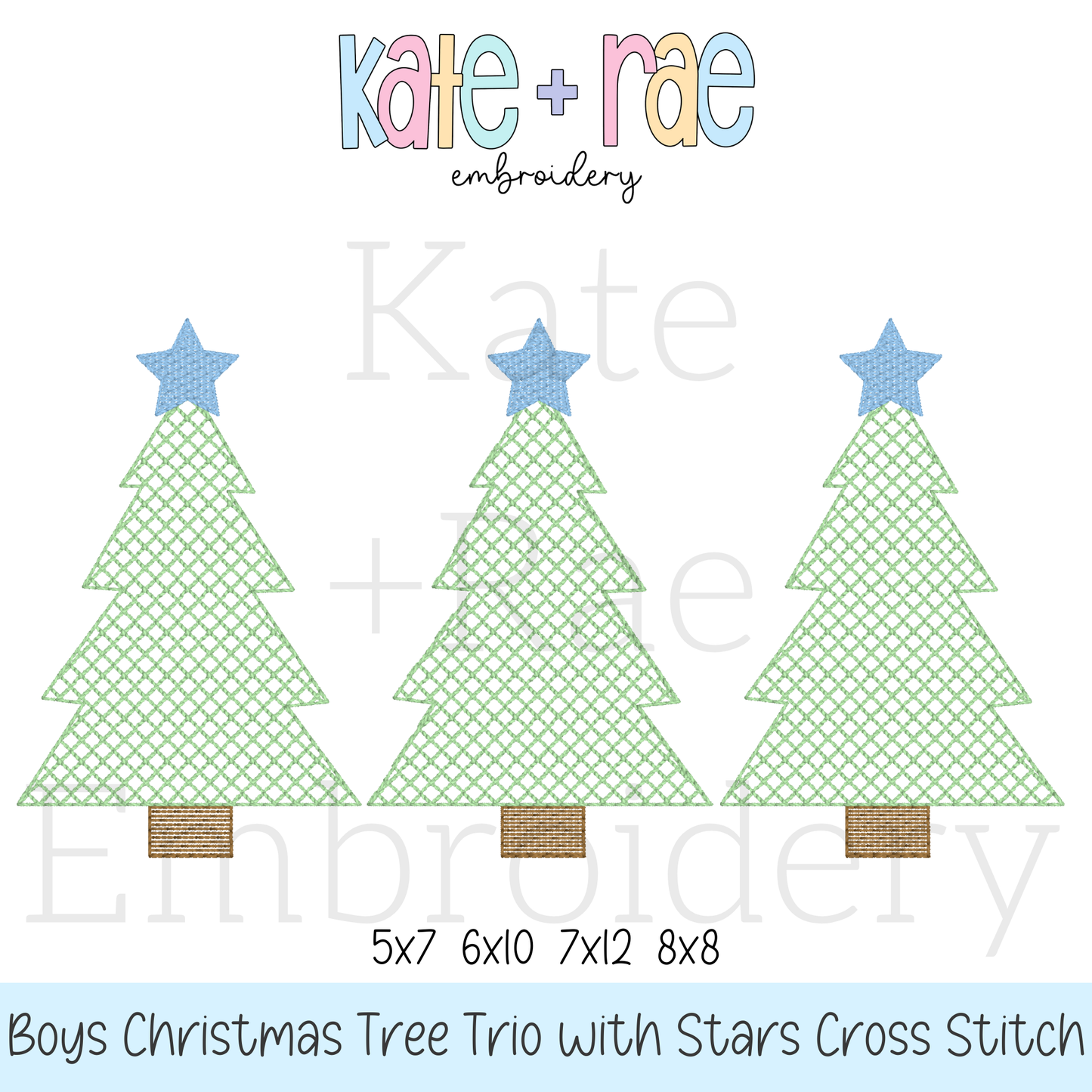 Boys Cross Stitch Christmas Tree Trio Sketch Stitch Embroidery Design