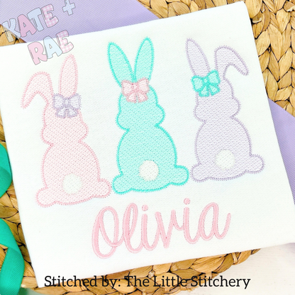 Girl's Easter Bunny Trio Sketch Stitch Embroidery Design