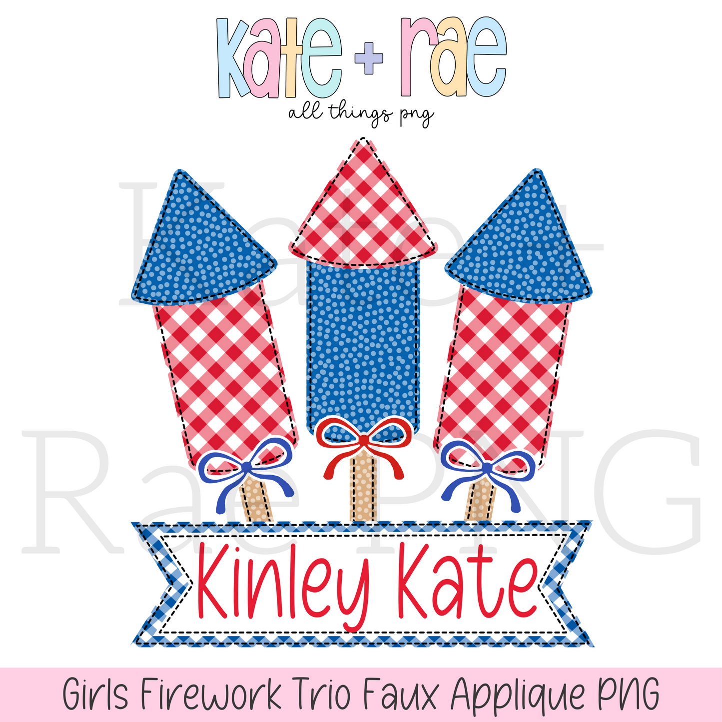 Girls Firework Trio Faux Applique with Name Plate PNG