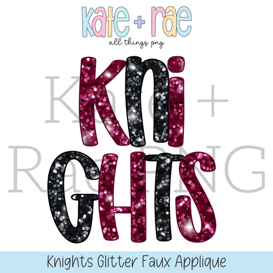 Knights (Maroon & Black) Glitter Faux Applique