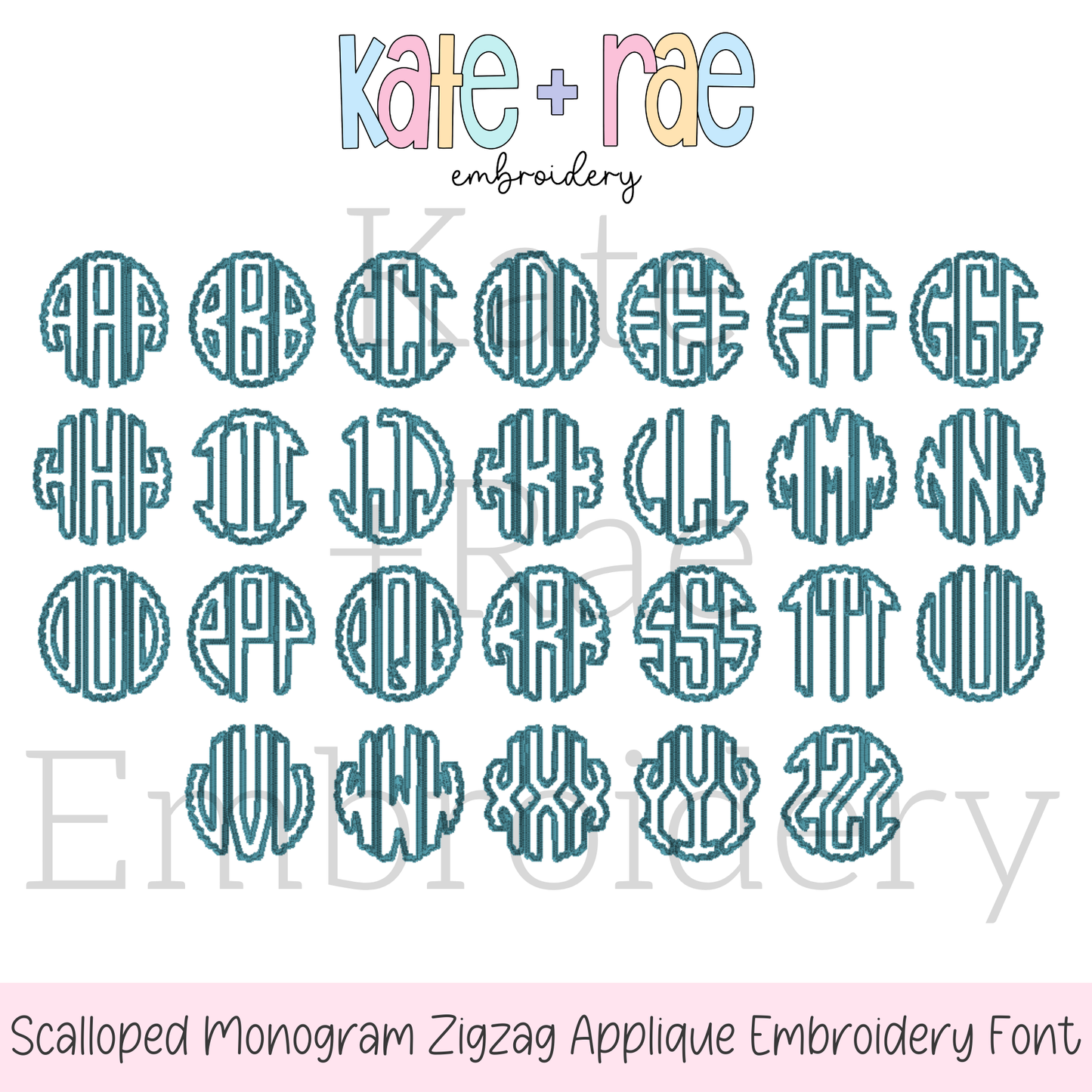 Scalloped Monogram Zigzag Stitch Applique Font Embroidery Design