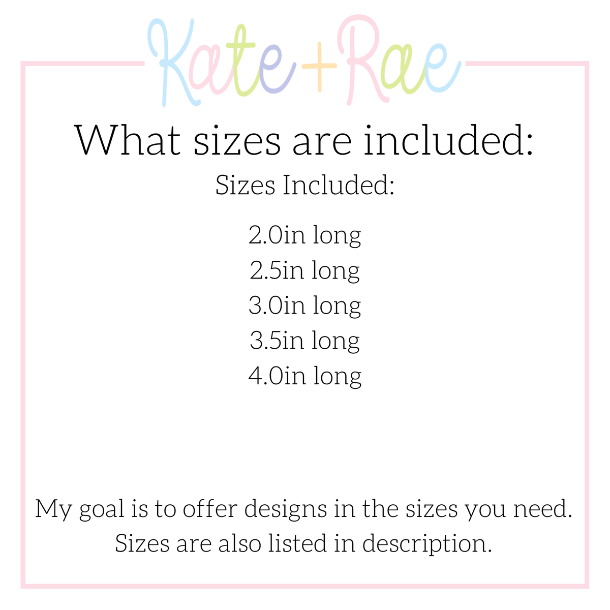 Airplane Mini Fill Stitch Embroidery Design: Size chart showing sizes 2.0in, 2.5in, 3.0in, 3.5in, and 4.0in long