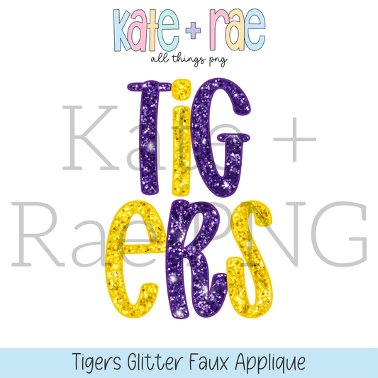 Purple and Gold Tigers Glitter Faux Applique