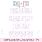 Playground Bean Stitch Applique Embroidery Font: Uppercase alphabet and numbers 0 to 9 preview in lavender bean applique outlines