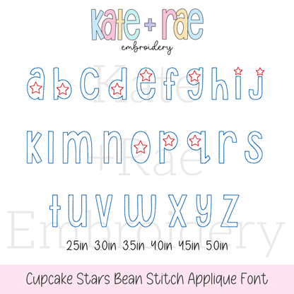 Cupcake Star Spangled Bean Stitch Applique Font