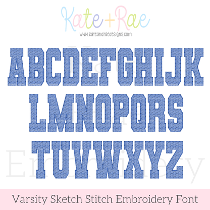 Varsity Sketch Stitch Embroidery Font