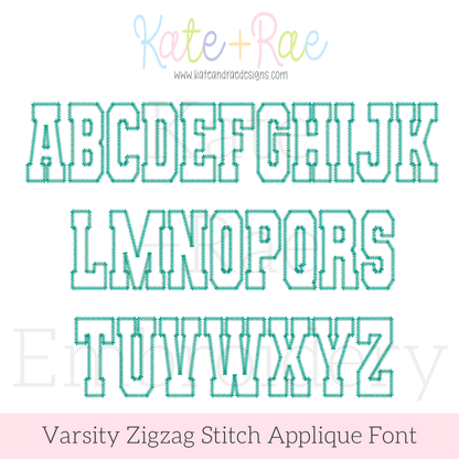 Varsity Zigzag Stitch Applique Embroidery Font