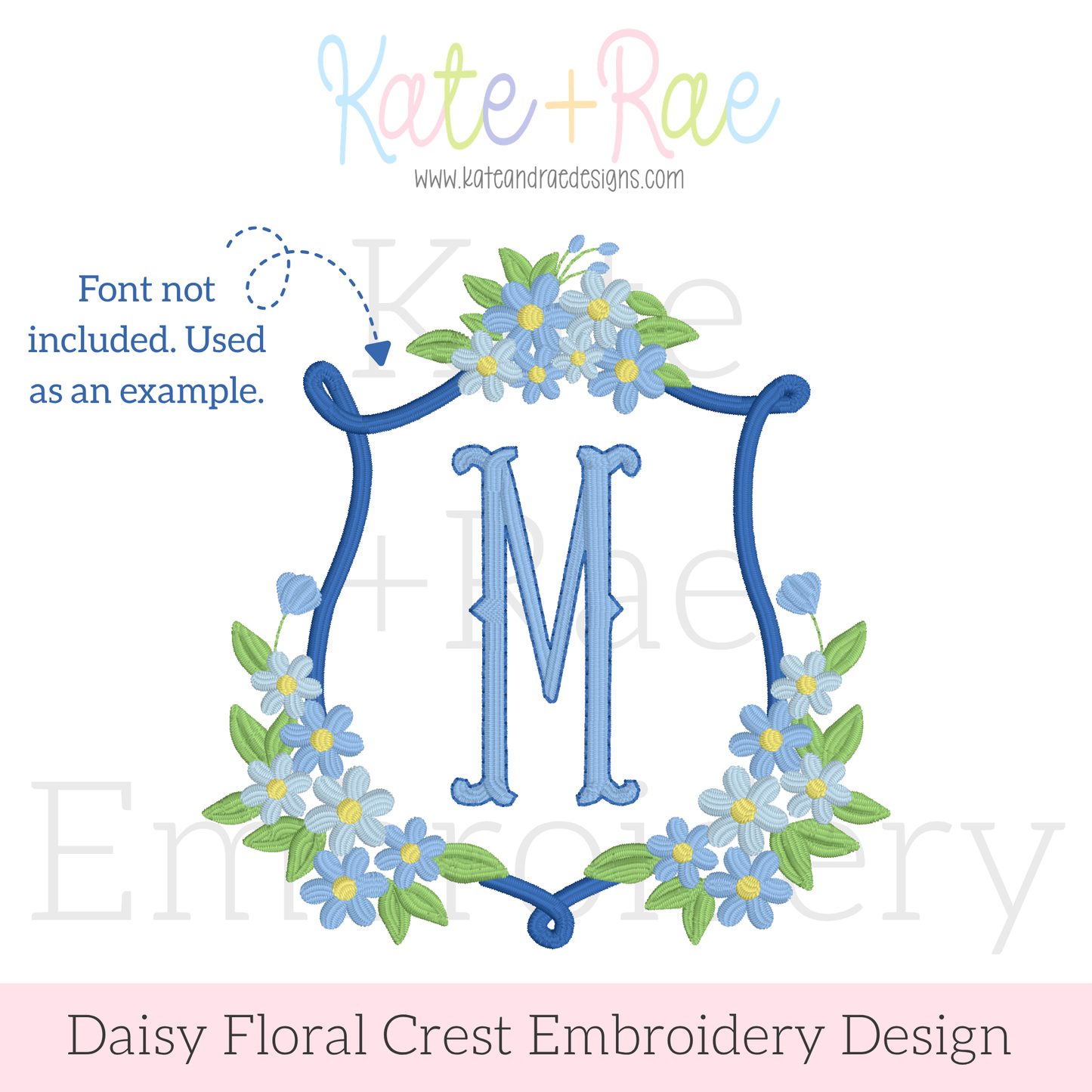 Daisy Floral Crest Satin Stitch Embroidery Design