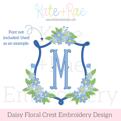 Daisy Floral Crest Satin Stitch Embroidery Design