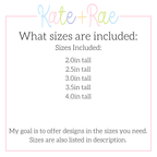 Daisy Floral Bow Mini Satin Stitch Embroidery Design: Size chart showing sizes 2.0in, 2.5in, 3.0in, 3.5in, and 4.0in tall
