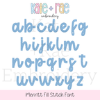Merritt Fill Stitch Embroidery Font: The name eleanor in pastel ombre fill stitch letters on a pink sweatshirt