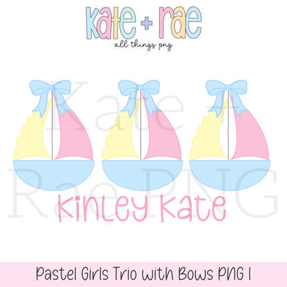 Girl's Pastel Sailboat Trio with Bows PNG (pastel 1)