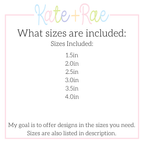 Goldendoodle Dog with Bow Tie Sketch Stitch Embroidery Design: Size chart showing sizes 1.5in to 4.0in in half inch steps