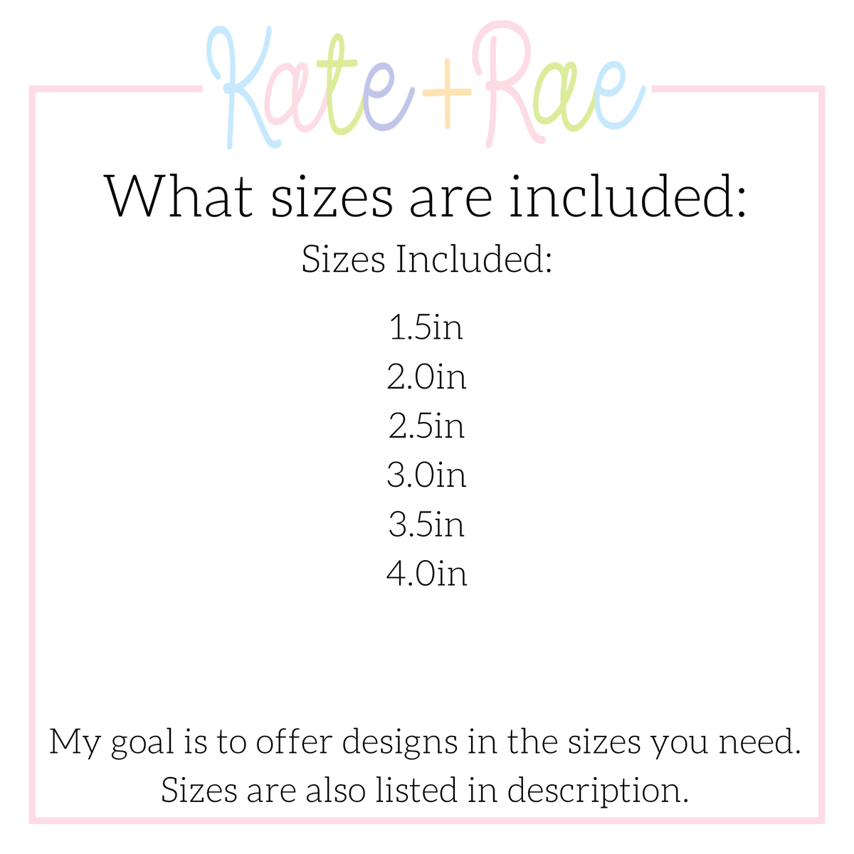 Goldendoodle Dog with Bow Tie Sketch Stitch Embroidery Design: Size chart showing sizes 1.5in to 4.0in in half inch steps