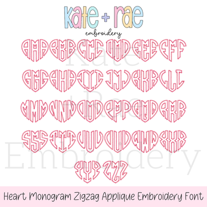 Heart Monogram Zigzag Stitch Applique Embroidery Design