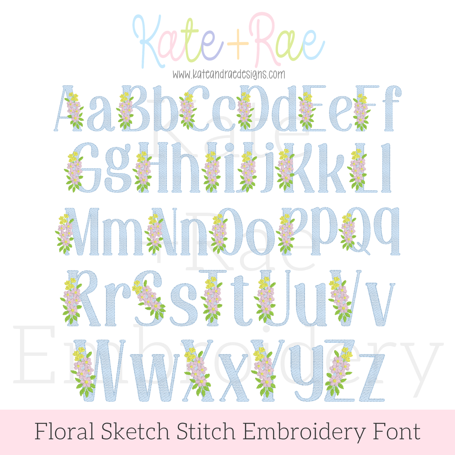 Floral Block Sketch Stitch Embroidery Font