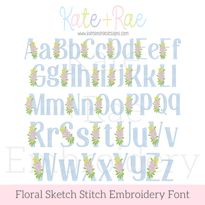 Floral Block Sketch Stitch Embroidery Font