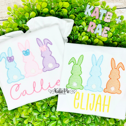 Girl's Easter Bunny Trio Sketch Stitch Embroidery Design