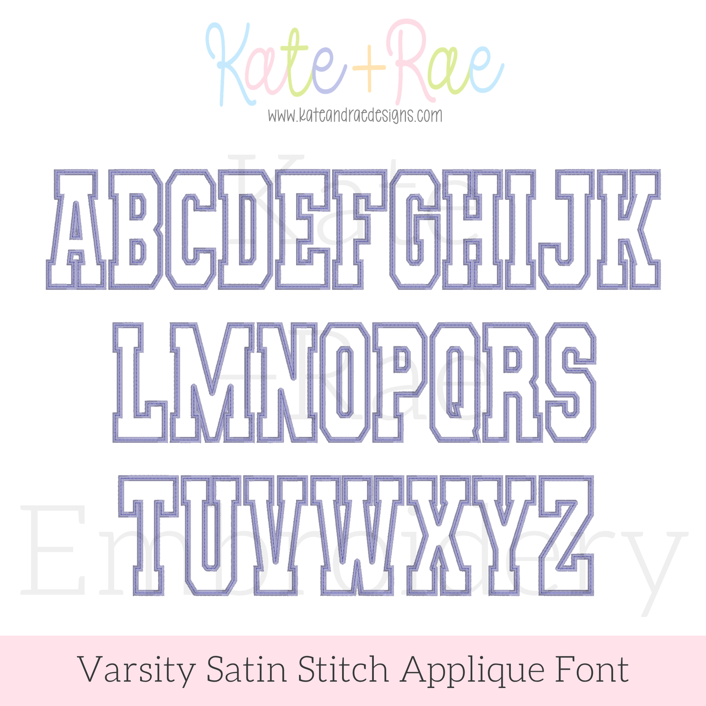 Varsity Satin Stitch Applique Embroidery Font
