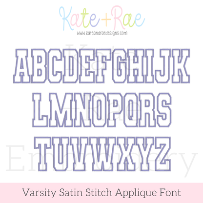 Varsity Satin Stitch Applique Embroidery Font