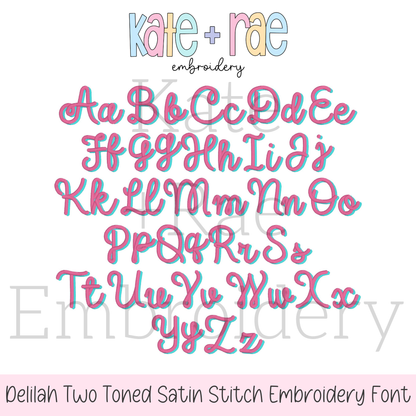 Delilah Two Toned Satin Stitch Embroidery Font