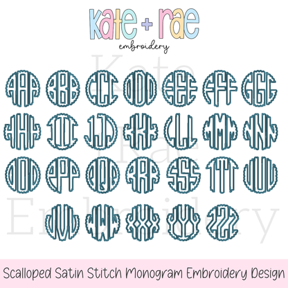 Scalloped Monogram Satin Stitch Applique Font Embroidery Design
