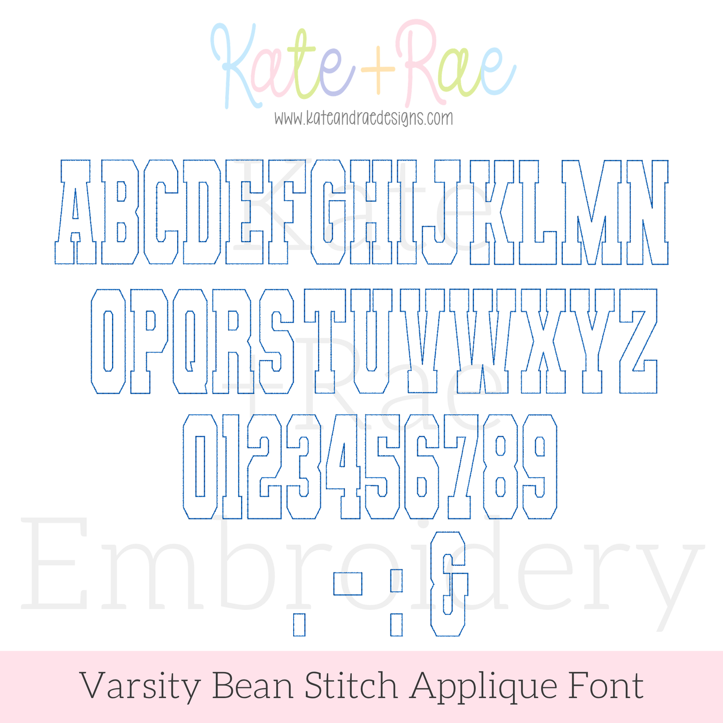 Varsity Bean Stitch Applique Embroidery Font