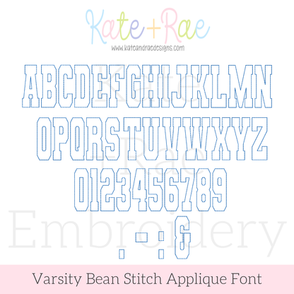 Varsity Bean Stitch Applique Embroidery Font