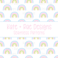 Blue Rainbow Seamless Pattern: Seamless pattern of blue, green, and yellow watercolor rainbows on white