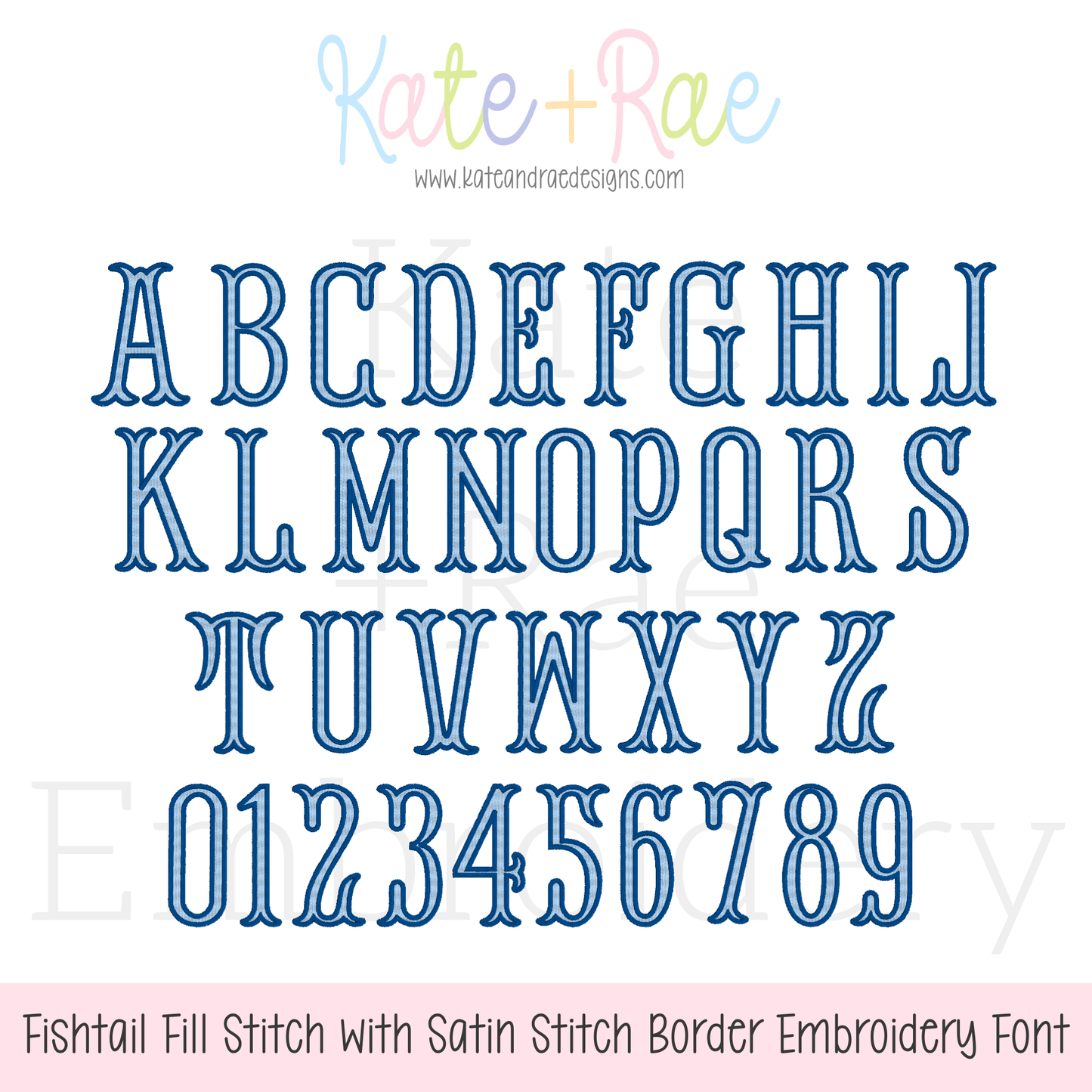 Fishtail Fill Stitch Font with Satin Border Machine Embroidery Font