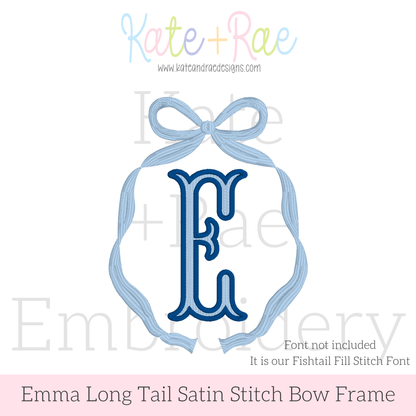 Emma Satin Stitch Long Tail Monogram Bow Embroidery Design