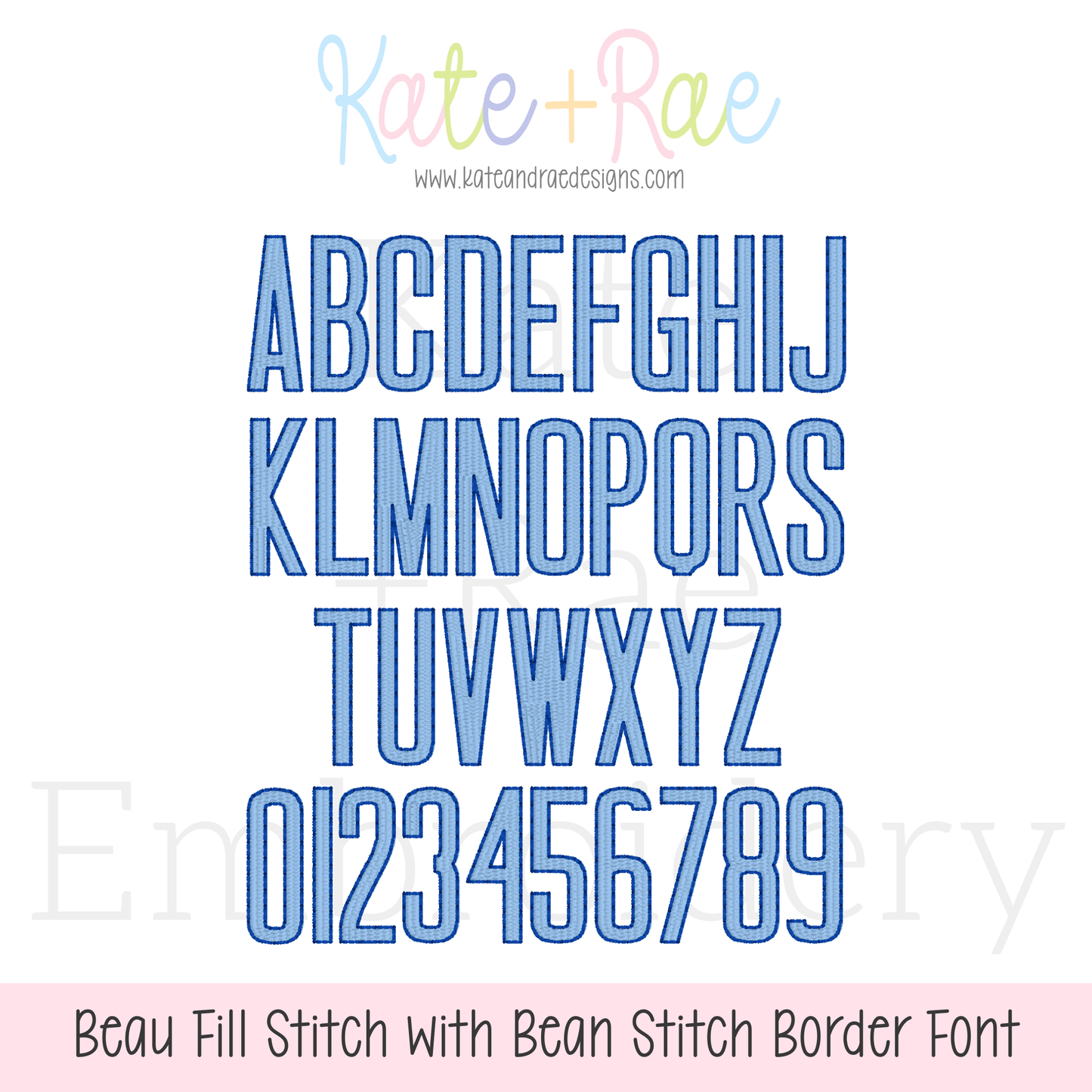 Beau Fill Stitch with Bean Stitch Border Embroidery Font