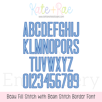 Beau Fill Stitch with Bean Stitch Border Embroidery Font