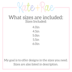 Floral Cross Pattern Fill Stitch Embroidery Design: Size chart showing sizes 4.0in, 4.5in, 5.0in, 5.5in, and 6.0in