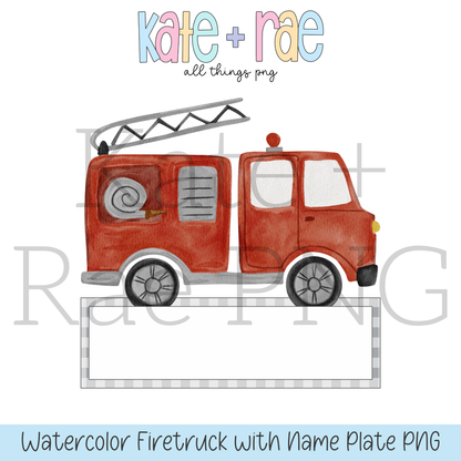 Watercolor Firetruck with Nameplate PNG