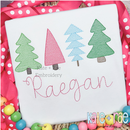 Whimsical Kiddie Christmas Tree Sketch Stitch Embroidery Design