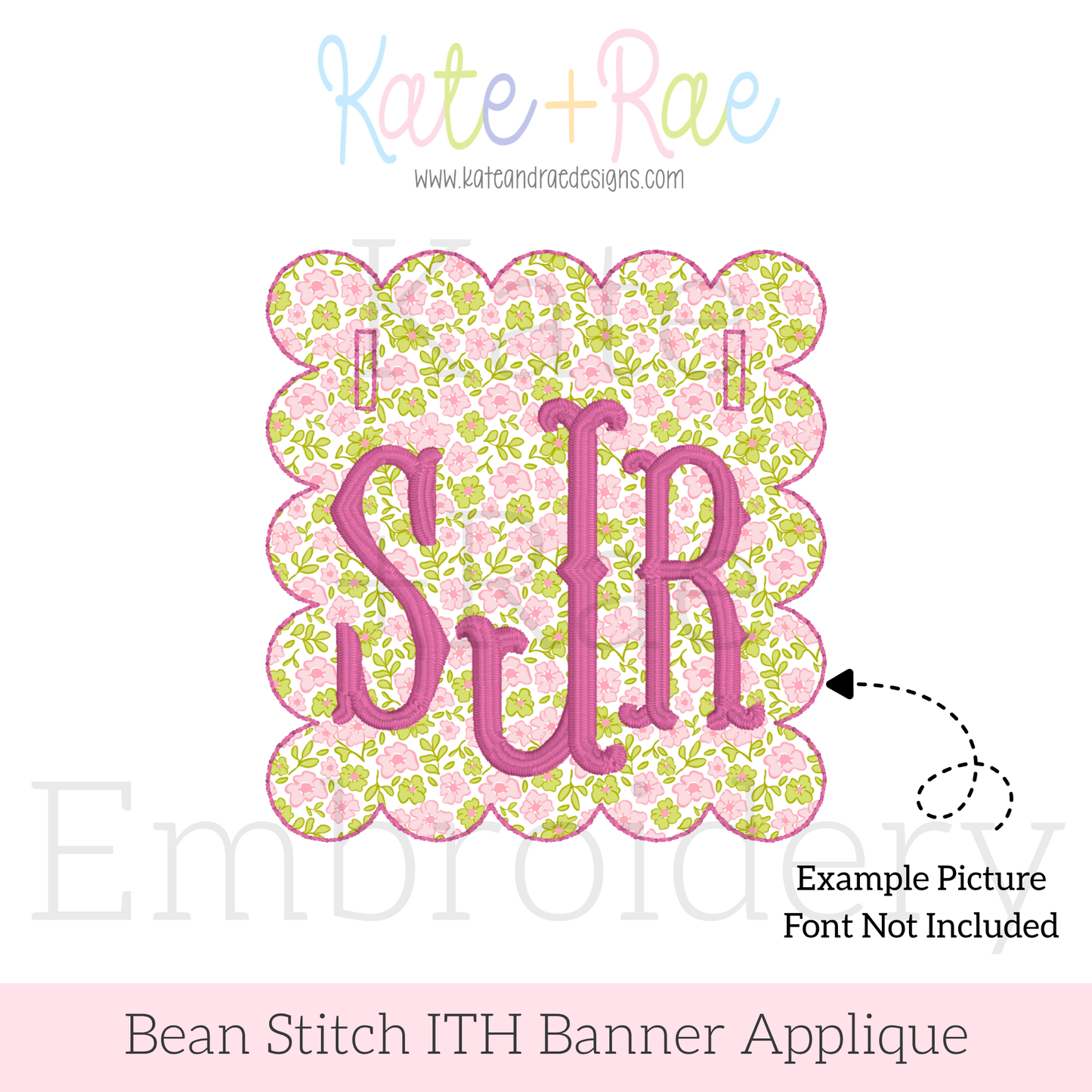 Scalloped Square ITH Banner Bean Stitch Applique