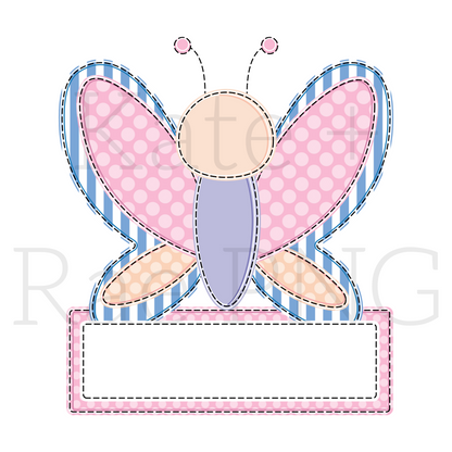 Girl's Navy and Pink Butterfly Faux Applique PNG