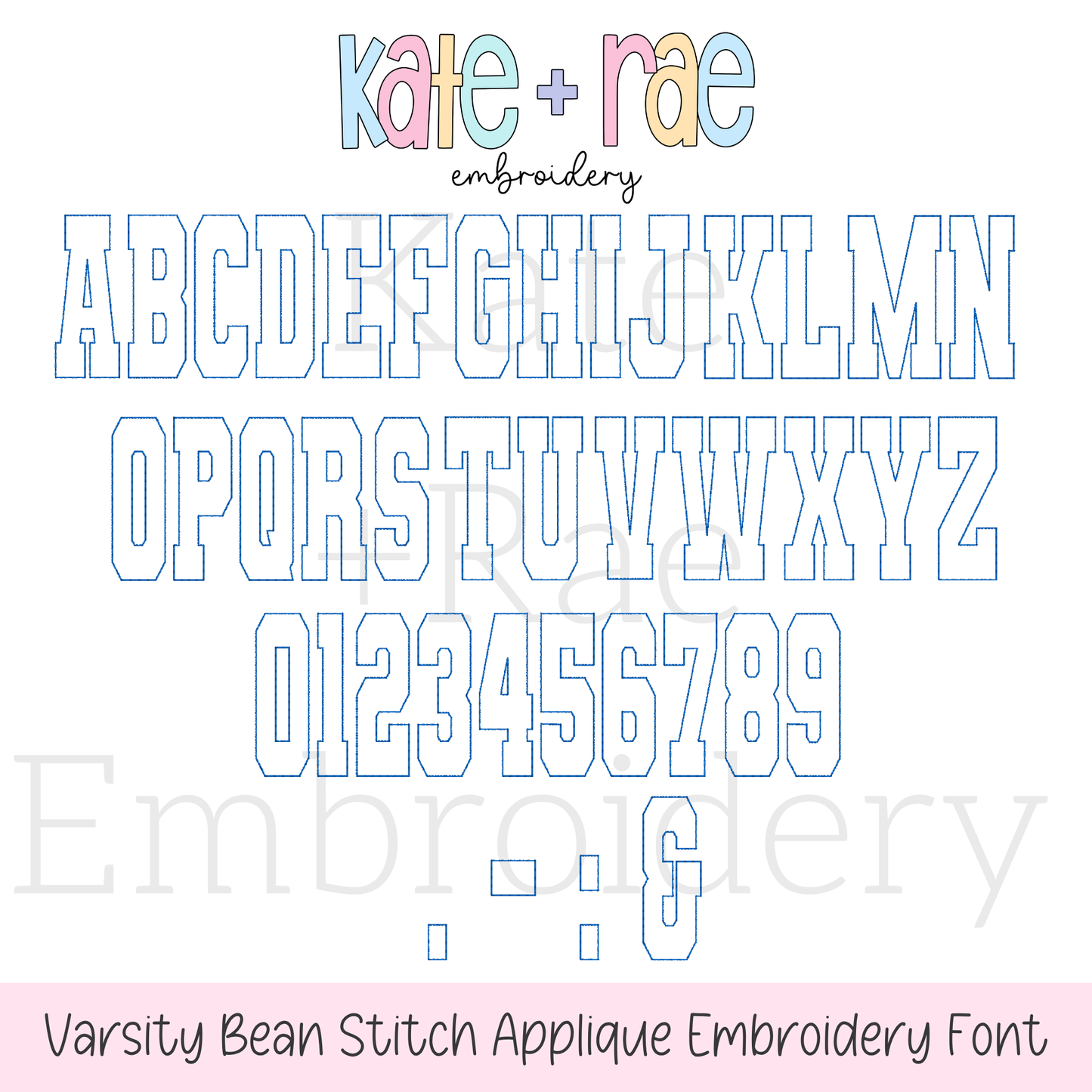 Varsity Bean Stitch Applique Embroidery Font