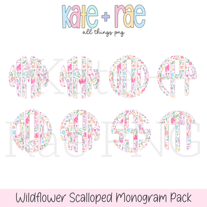 Wildflower Scalloped Digital Monogram PNG Pack