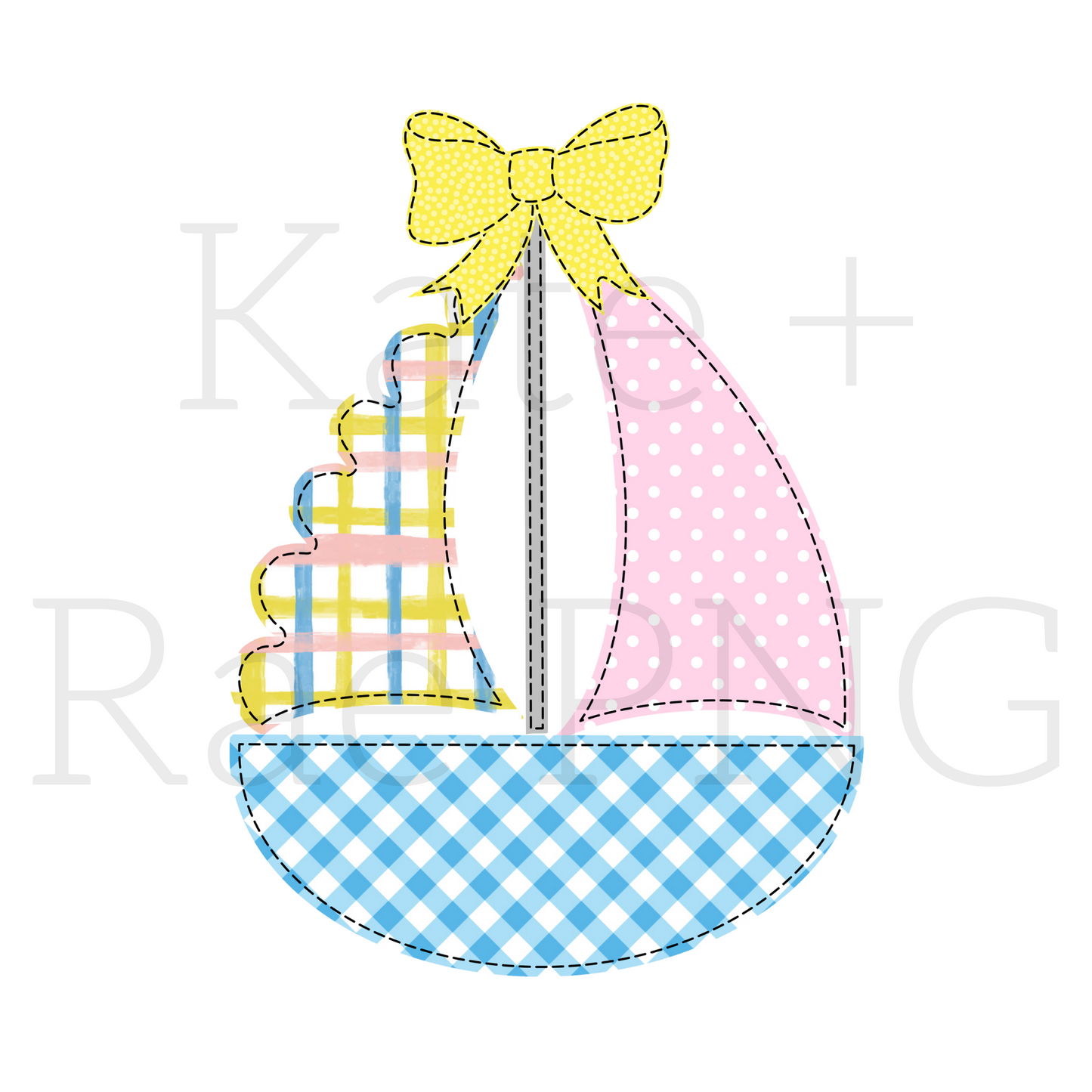 Girl's Sailboat Faux Applique PNG