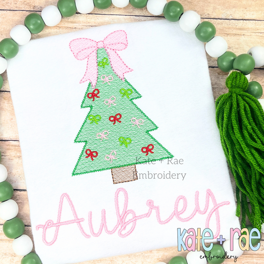 Christmas Tree with Bow Ornaments Sketch Stitch Embroidery Design