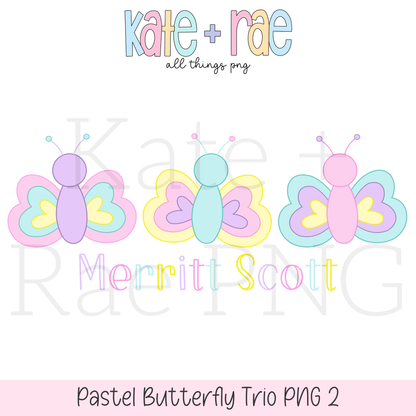 Pastel Multicolor Butterfly Trio PNG