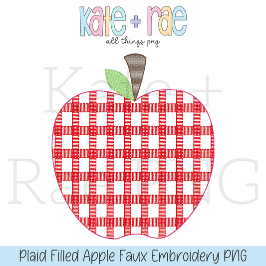 Boy's Plaid Filled Apple Faux Embroidery PNG