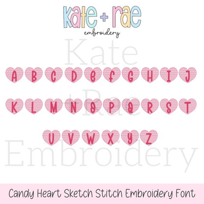 Candy Heart Sketch Stitch Embroidery Font