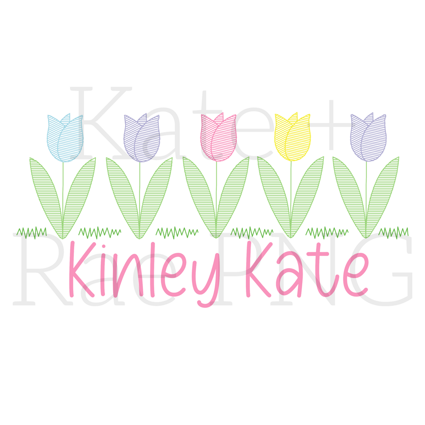 Spring Tulip Garden Faux Embroidery Sketch PNG