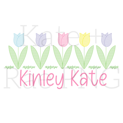 Spring Tulip Garden Faux Embroidery Sketch PNG